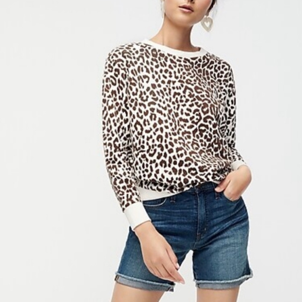 J.Crew Vintage Fleece Leopard Print Crewneck Sweatshirt Sz S